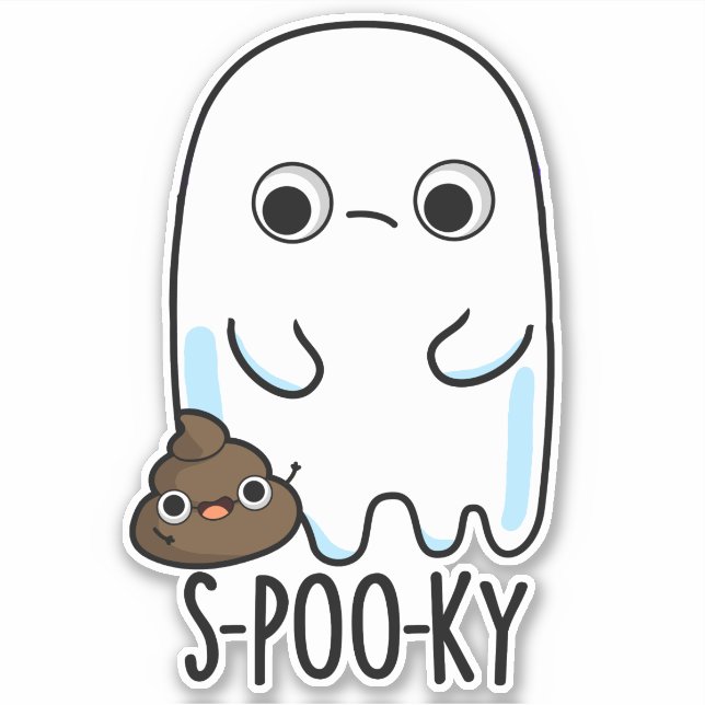 Pegatina S-poo-ky Funny Ghost Poop Pun (Anverso)