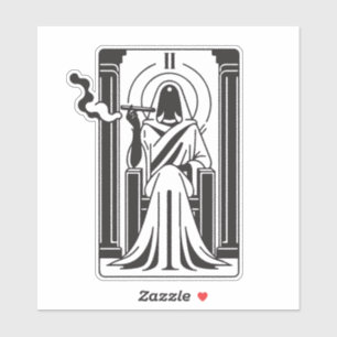 Pegatina Sacerdotisa Alta del Tarot Fumando Marihuana Ocult