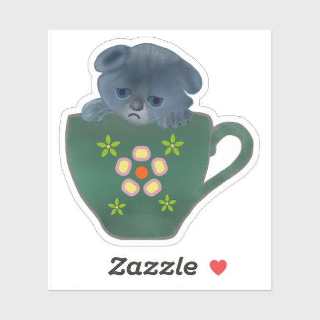 Pegatina Sad Kitty en el café Mug (Hoja)