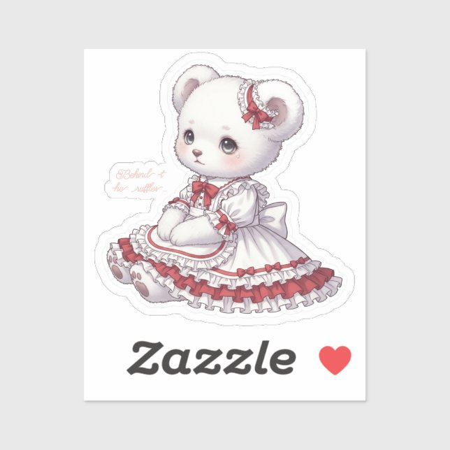 Pegatina Sad Sweet Goth Bear - Red & White Frilly Dress (Hoja)