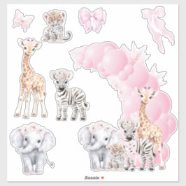 Pegatina Safari Animal Rubor Pink Boho Baby Shower