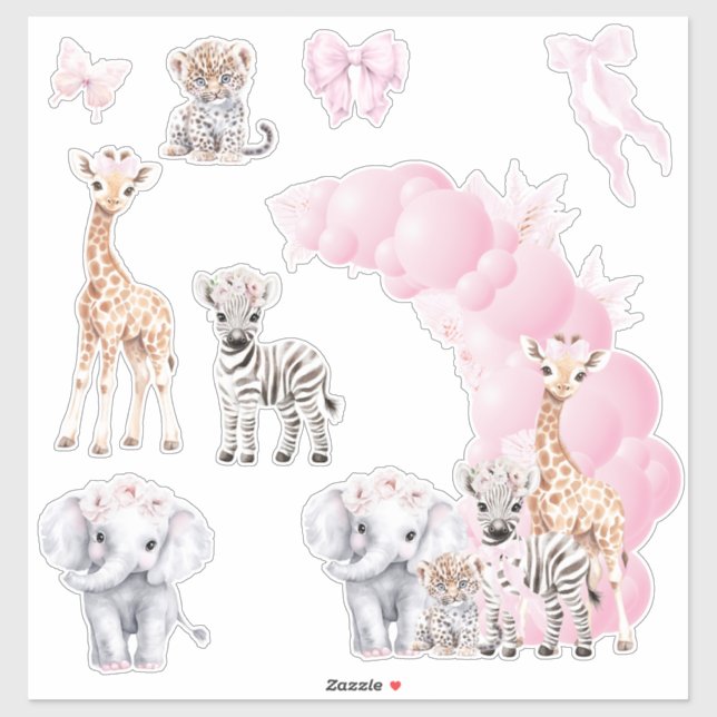 Pegatina Safari Animal Rubor Pink Boho Baby Shower (Hoja)