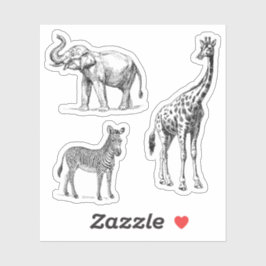 Pegatina Safari Animals Elephant Giraffe Zebra Vintage Look