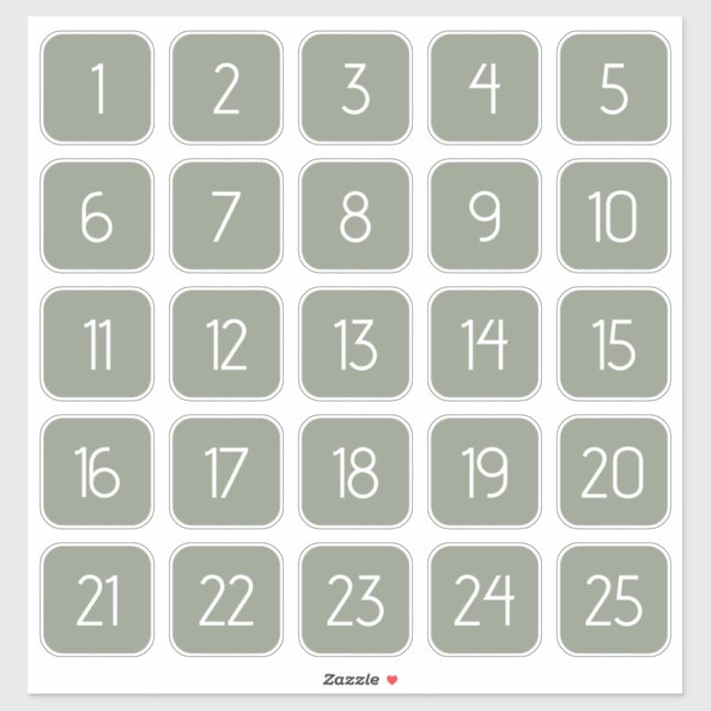 Pegatina Sage Green Customizable Square Number Stickers  (Hoja)