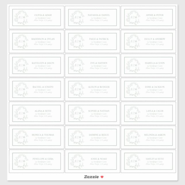 Pegatina Sage Green Leafy Escudo Monograma Dirección de inv (Hoja)