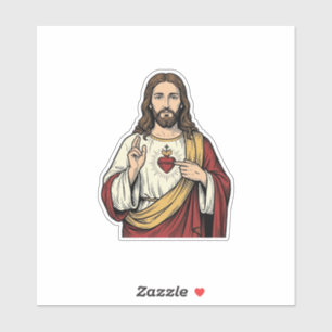 Pegatina Sagrado Corazón Jesús Grabado Antiguo Arte Vectori