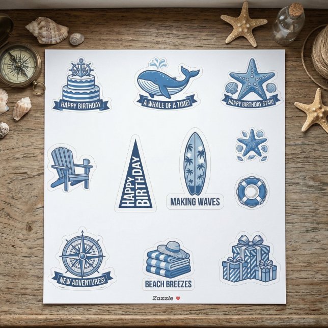 Pegatina Sailing Dreams Nautical Sticker Sheet (Celebrate with a nautical touch.)