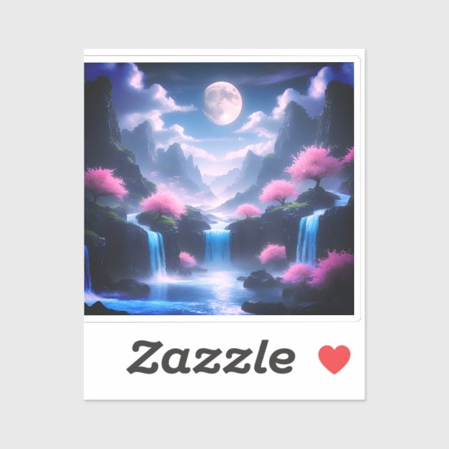 Pegatina Sakora tree-Moonlit Waterfall with Cherr-pink (Hoja)