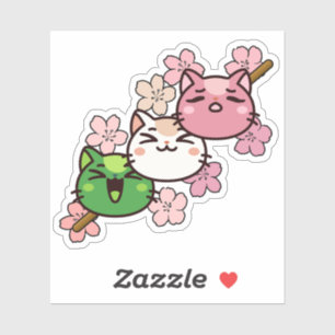 Pegatina Sakura Cat Dango - Kawaii Japón Primavera
