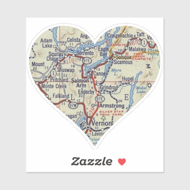 Pegatina Salmon Arm BC Vintage Map (Hoja)