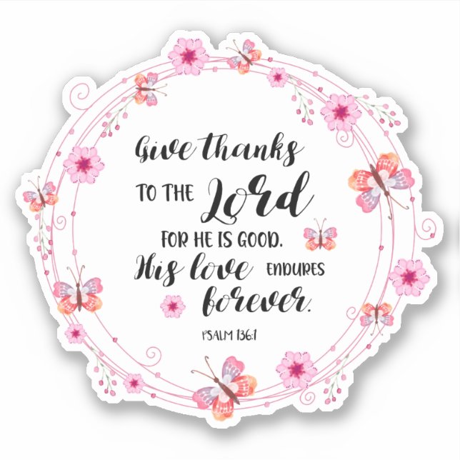 Pegatina Salmos Biblia Verse Regale Gracias Flores Rosa (Anverso)