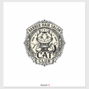 Pegatina Salón de Barbería Gato Divertido Gráfico - Barberí