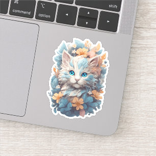 Pegatina Salpicadura de gato floral lindo acuarela