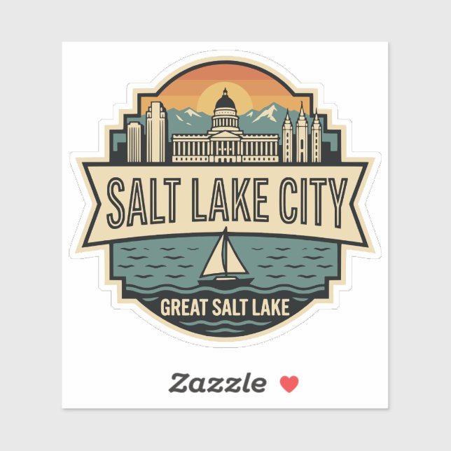 Pegatina Salt Lake City Skyline Utah Retro Badge  (Hoja)