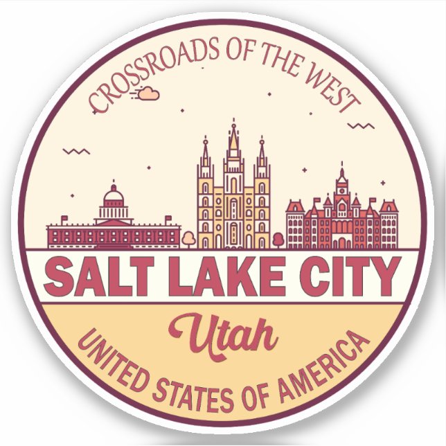 Pegatina Salt Lake City Utah City Skyline Emblem (Anverso)