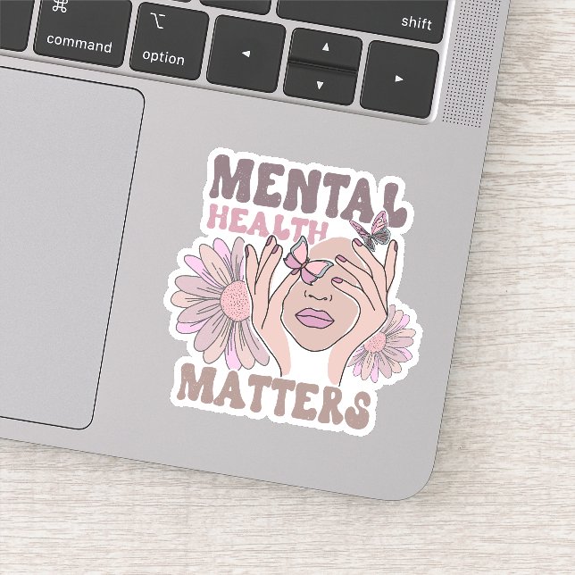 Pegatina Salud Mental Importa Conciencia Retro Floral Girly (Detalle)