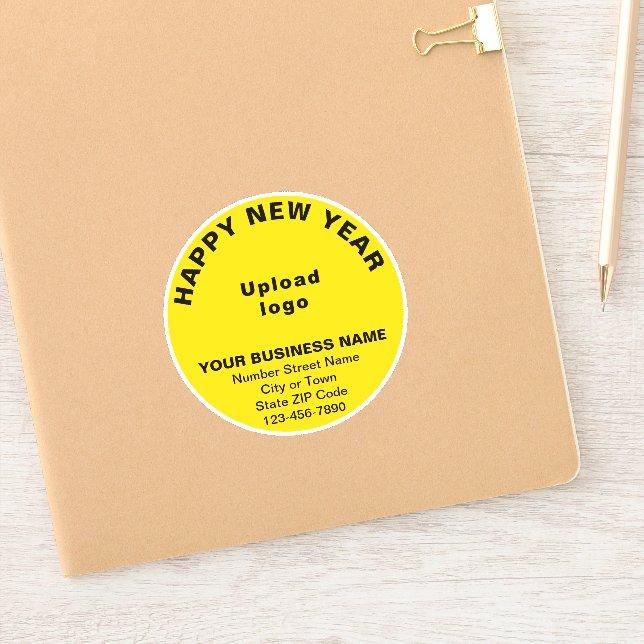 Pegatina Saludo de año nuevo de negocios en vinilo redondo  (Cuaderno)