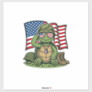 Pegatina Saludo de Tortuga Patriótica Diseño Vectorial_1