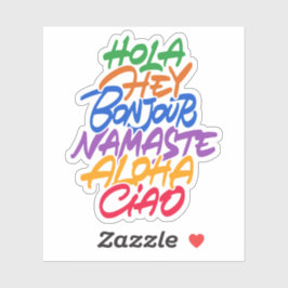 Pegatina Saludo en diferentes idiomas: Hey, hola, aloha