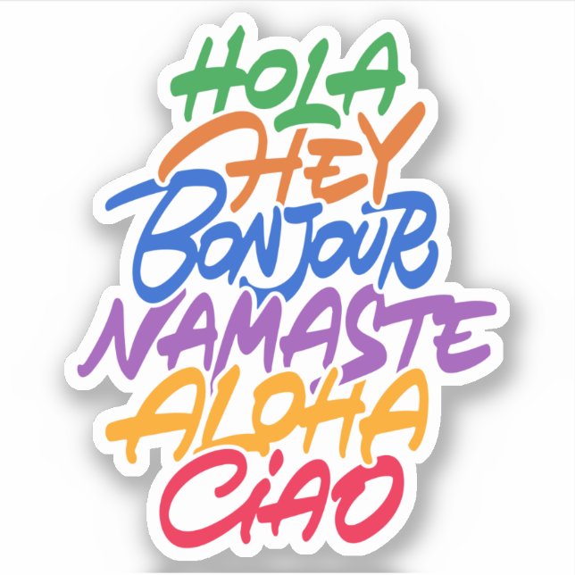 Pegatina Saludo en diferentes idiomas: Hey, hola, aloha (Anverso)