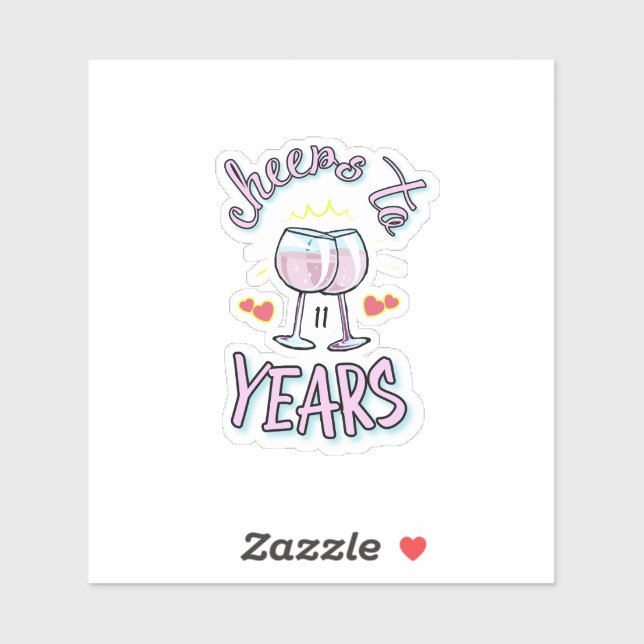 Pegatina Saludos al champagne de 11 años de aniversario del (Hoja)