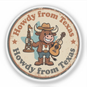 Pegatina Saludos desde Texas_ Arte Retro de Longhorn Occide