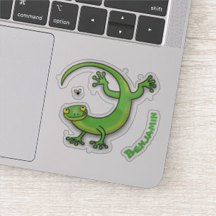 Pegatina Saludos felices de gecko verde lindo con personali