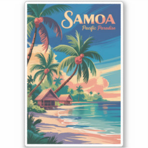 Pegatina Samoa Playa Ilustración Samoana Arte de Viaje Vint