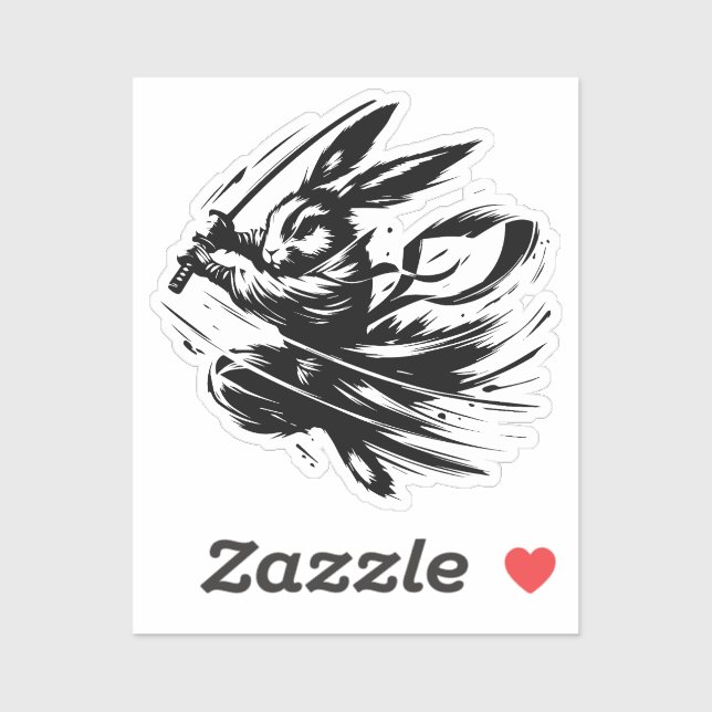 Pegatina Samurai Bunny Black Ink Warrior Rabbit (Hoja)