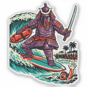 Pegatina Samurái de Berenjena Rescate de Surf — Héroe de Ve