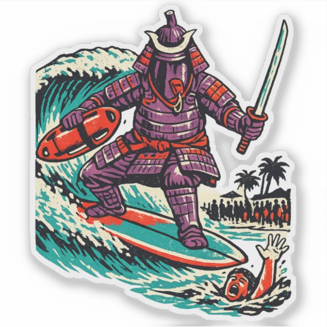 Pegatina Samurái de Berenjena Rescate de Surf — Héroe de Ve (Anverso)