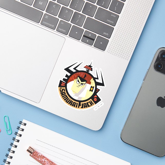 Pegatina Samurai Jack En El Marco Futurista De Aku (Ordenado portátil con iPhone)