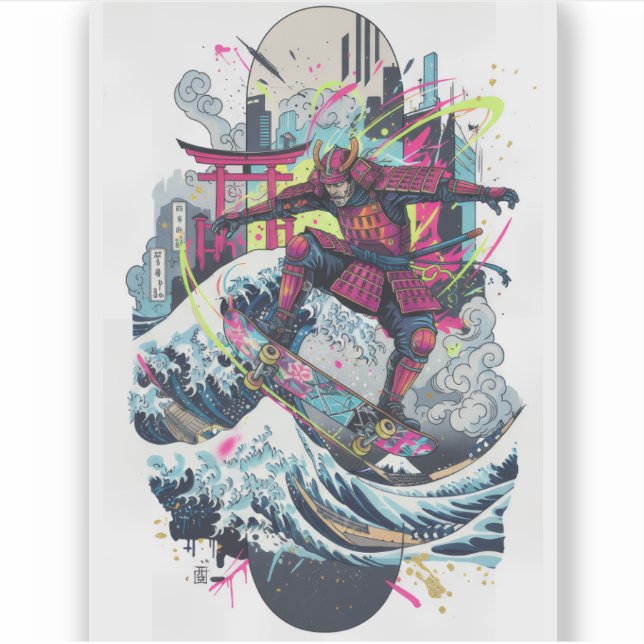 Pegatina Samurai Skateboard Art – Japanese Spirit & Street  (Anverso)