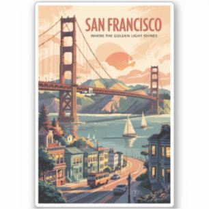 Pegatina San Francisco California Skyline Travel Art Retro