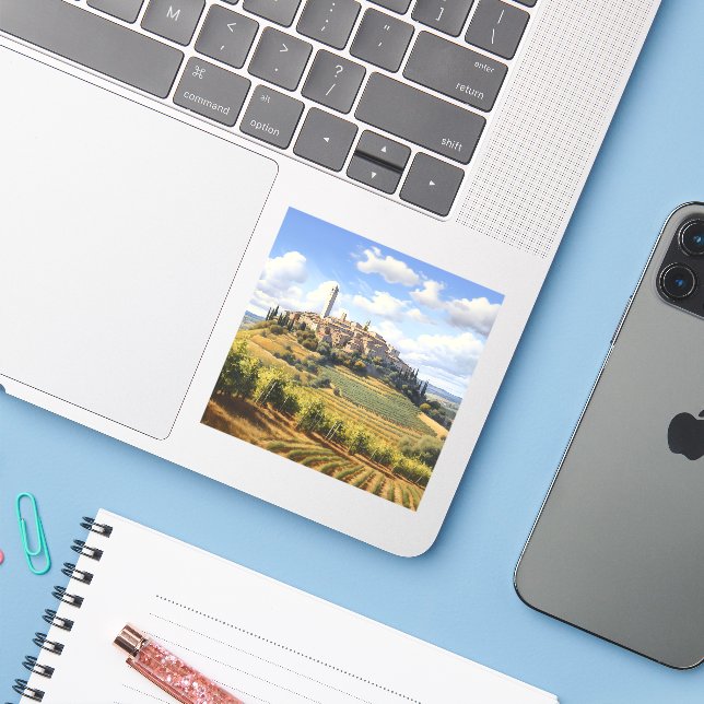 Pegatina San Gimignano, Toscana - Italia (Ordenado portátil con iPhone)