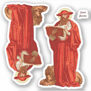 Pegatina San Jerome como cardenal con león (P 004)