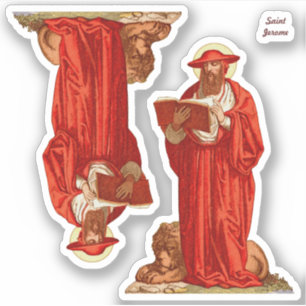 Pegatina San Jerome como cardenal con león (P 004)