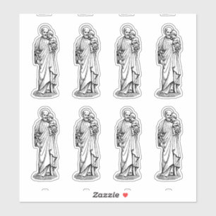 Pegatina San José con el niño Jesús blanco y negro