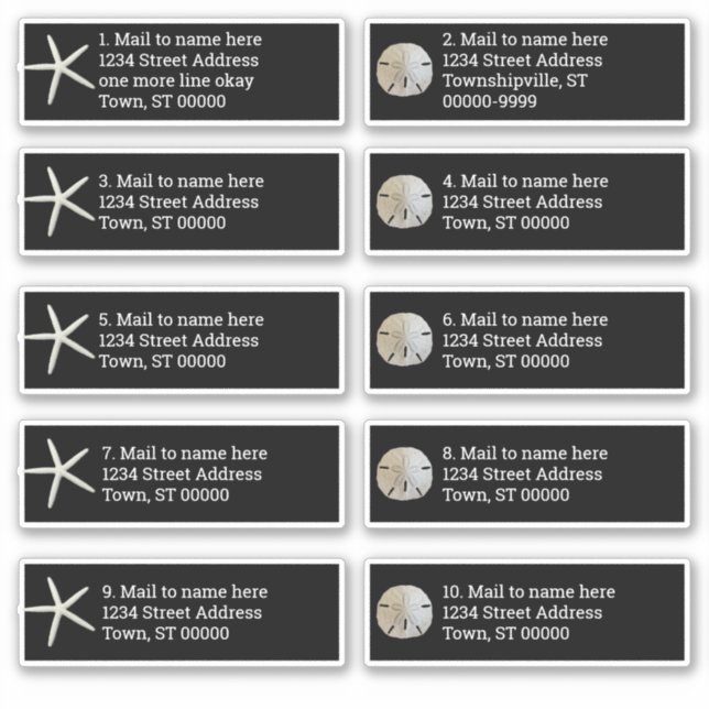 Pegatina Sand Dollar Sea Stars Black Individual Mailing (Anverso)