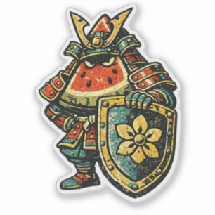 Pegatina Sandía Shogun — Samurái de Frutas Divertido Vintag