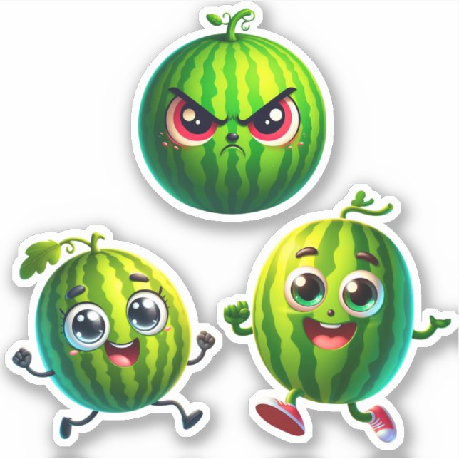 Pegatina sandías felices y enojadas (Anverso)