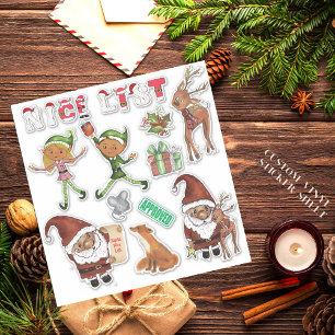 Pegatina Santa Acuarela Elfos Navidad Cortado Personalizado