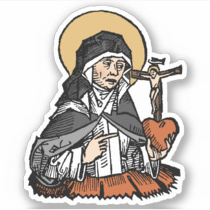 Pegatina Santa Catalina de Siena con el corazón crucifijo