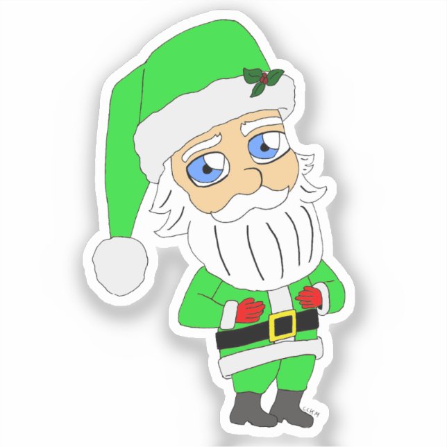 Pegatina Santa Chibi traje verde (Anverso)