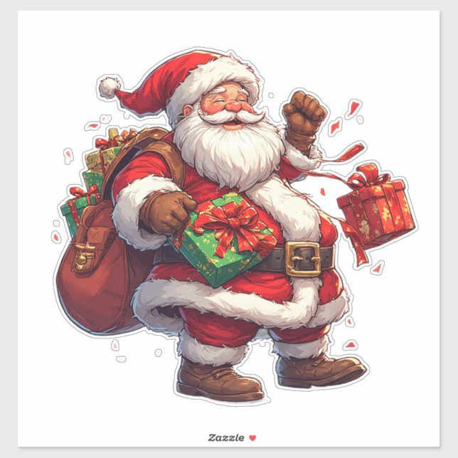 Pegatina Santa Claus Alegre Con Regalos (Hoja)
