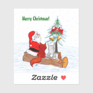 Pegatina Santa Claus con Fox de Conejo y Squirrel