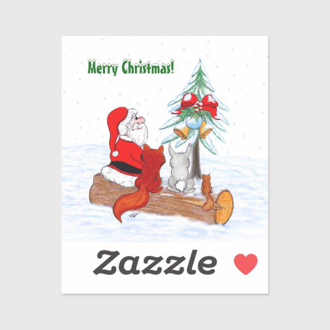 Pegatina Santa Claus con Fox de Conejo y Squirrel (Hoja)