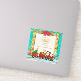 Pegatina Santa Claus en tren con regalos y árbol de Navidad