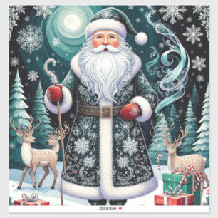 Pegatina Santa Claus tradicional en escena invernal festiva