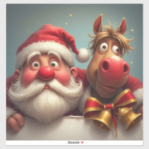 Pegatina Santa Claus y Caballo Compartiendo Alegría Navideñ